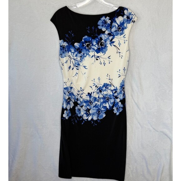 RALPH LAUREN Floral Matte Jersey Sheath Dress Ruched Side Sz 8 Travel Knit Lined - Picture 16 of 16